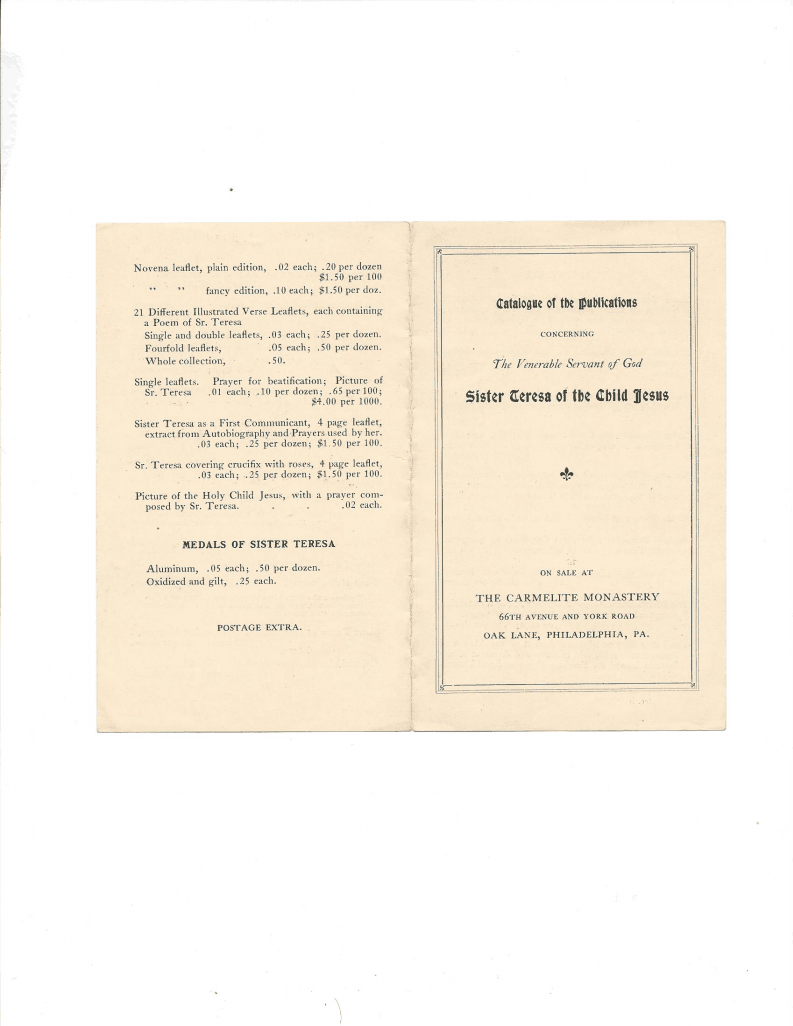 Catalogs of Therese’s Publications, circa 1921 to 1923